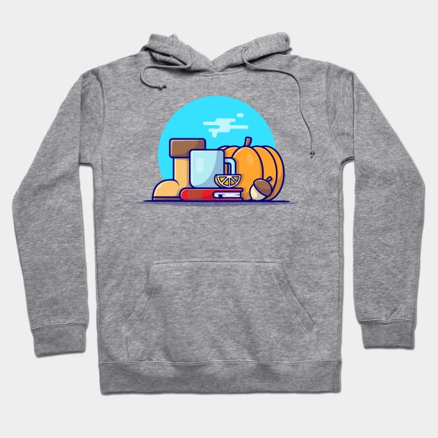 Hot Tea with Book and Pumpkin Cartoon Vector Icon Illustration Hoodie by Catalyst Labs